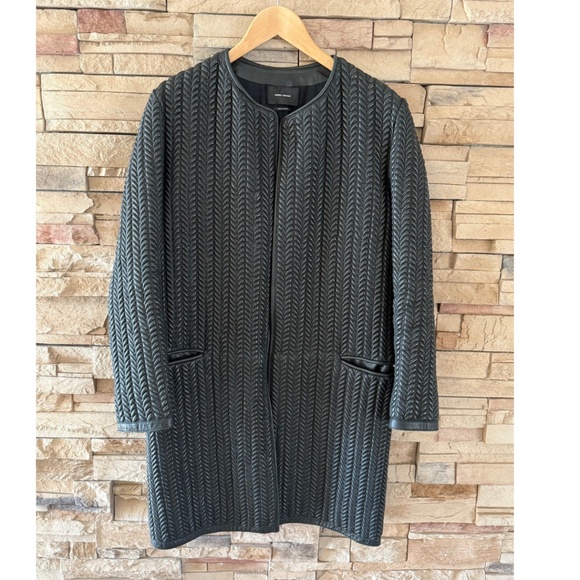Isabel Marant Manteau Cybill Long Black Leather Coat Size 38 - Picture 13 of 13